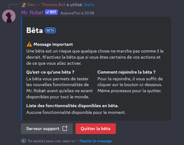 Preview de la commande /beta
