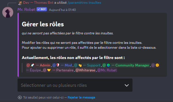 Mr. Robøt : Paramétrer les rôles